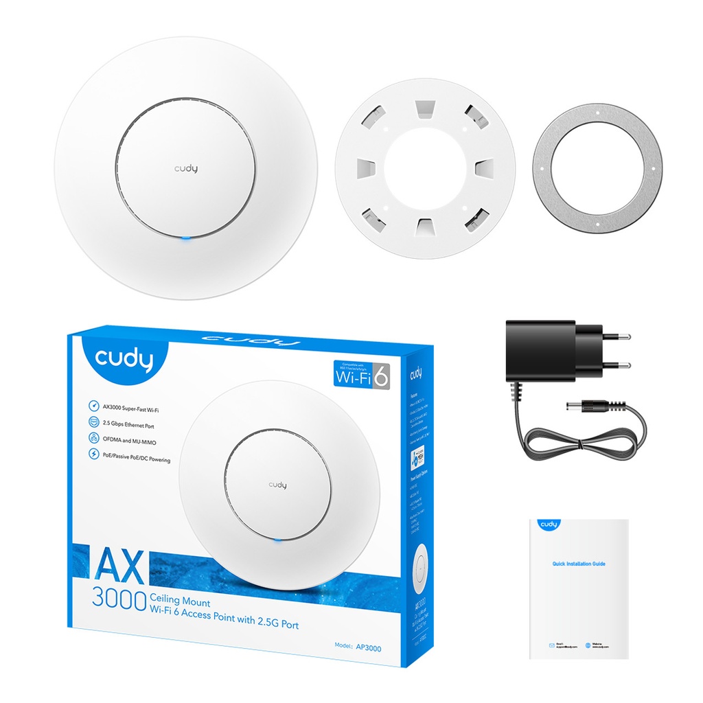 Cudy AP3000 | Access Point Wi-Fi 6 AX3000 2.5 GbE PoE | 2976 Mbps
